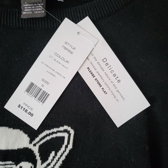 French Connection Crew Neck Dog Sweater Black Size Small - Picture 3 of 5